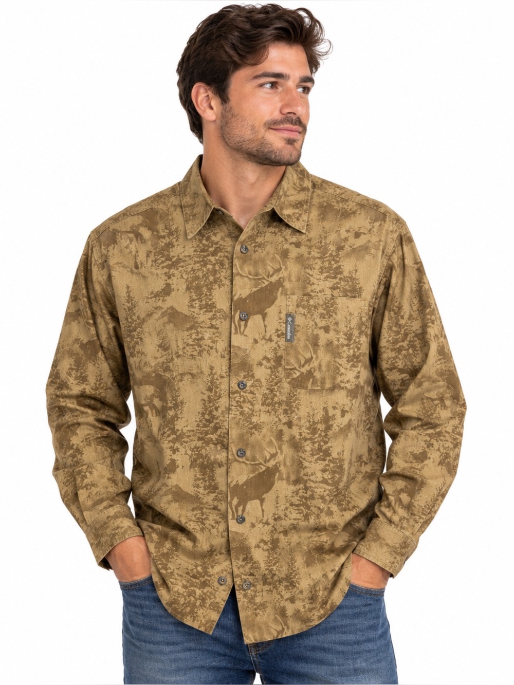 COLUMBIA River Lodge Elk Moose Hunting Wildlife Shirt Mens Size Large